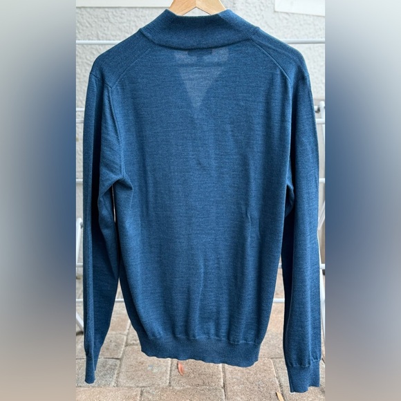 Saks Fifth Avenue 1/4-Zip Sweater XL – 100% Merino Wool, Made in Italy, Blue - Picture 5 of 14